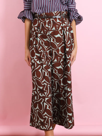 GEOMETRIC PRINTED BURGUNDY & LIGHT BLUE PANTS