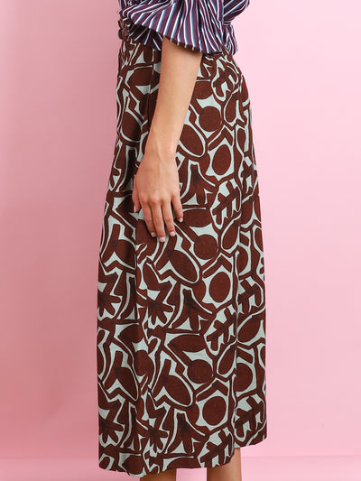 GEOMETRIC PRINTED BURGUNDY & LIGHT BLUE PANTS