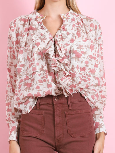 CREAM BASE GARDENIA FRILL SHIRT
