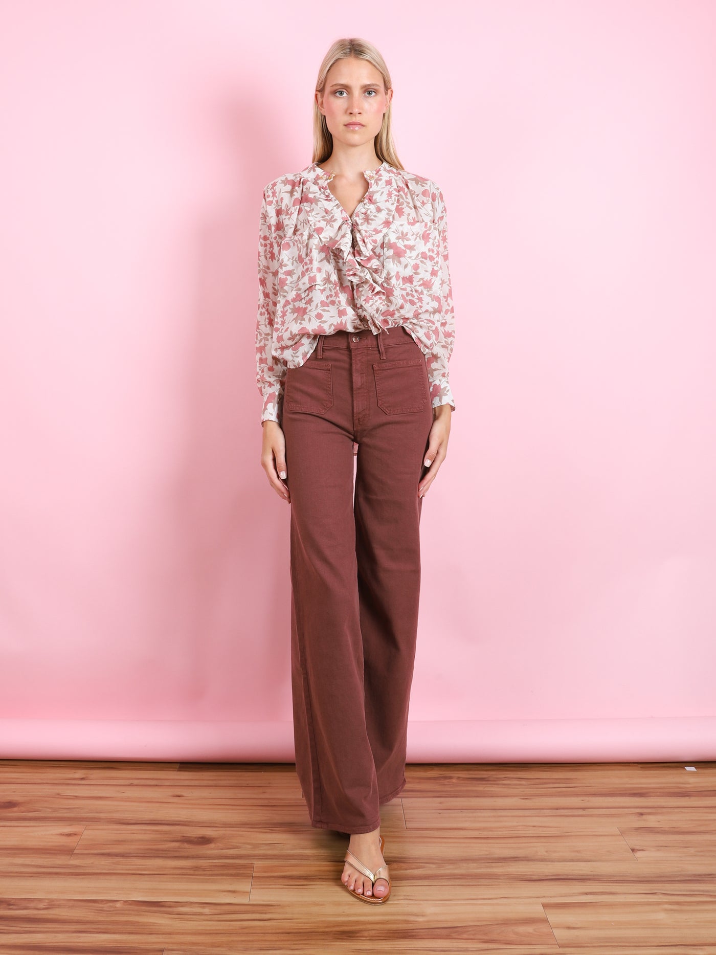 CREAM BASE GARDENIA FRILL SHIRT