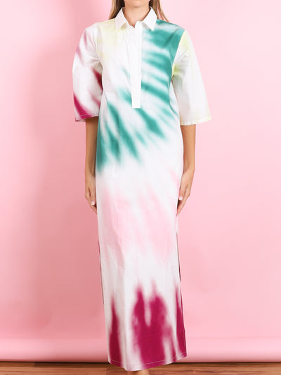 CAFTAN DRESS IN TIE-DYE COTTON POPLIN
