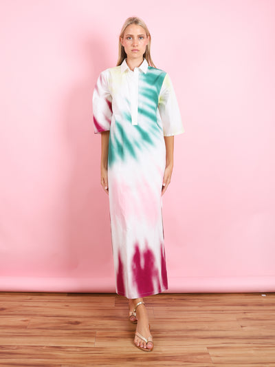 CAFTAN DRESS IN TIE-DYE COTTON POPLIN