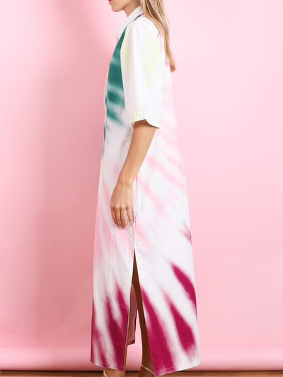 CAFTAN DRESS IN TIE-DYE COTTON POPLIN