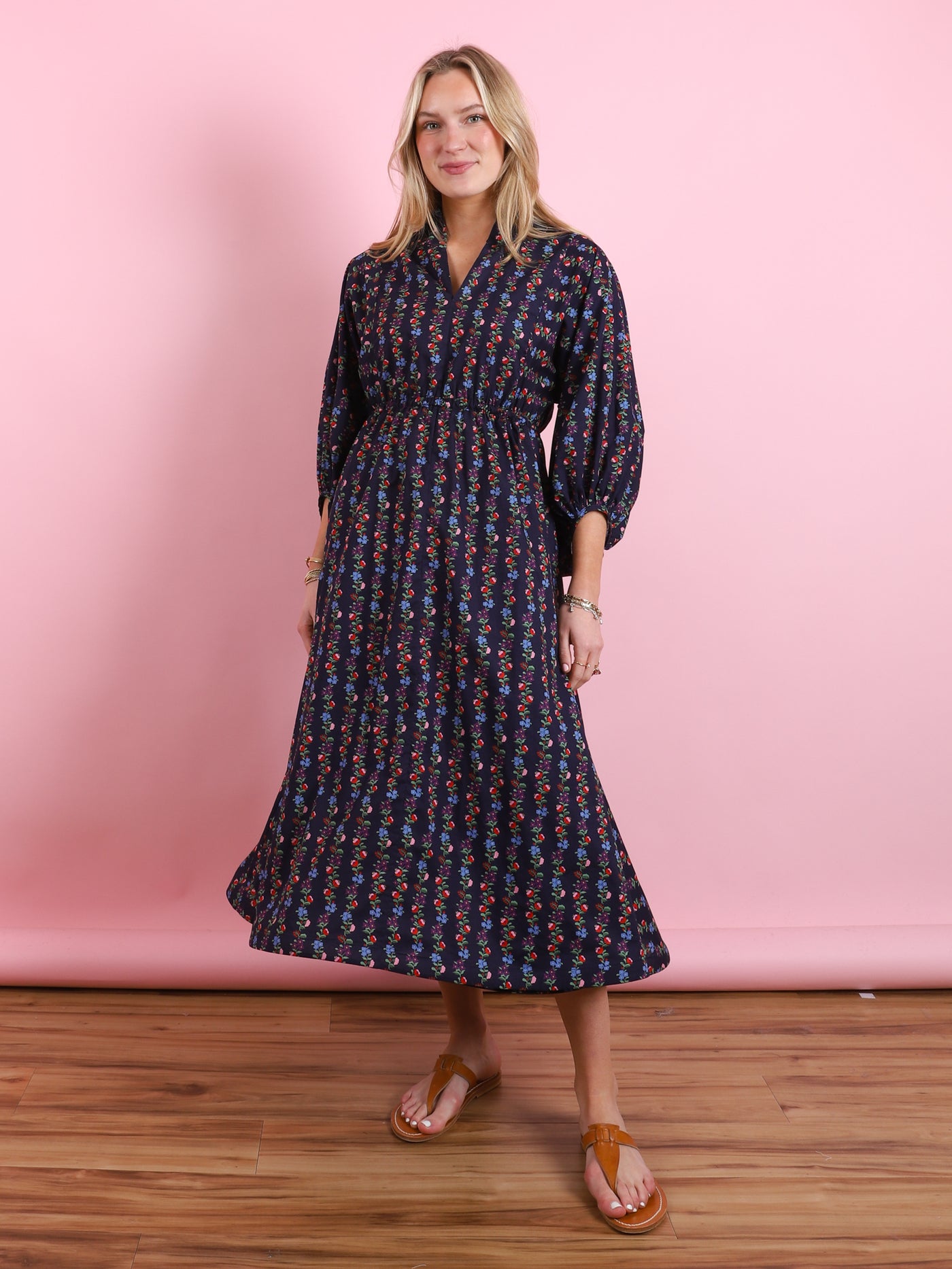 Long Merry & Me Dress in Navy Floral