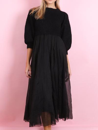 KNIT & CHIFFON MIDI DRESS