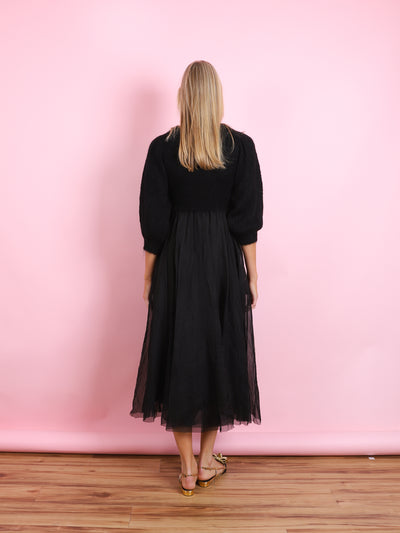 KNIT & CHIFFON MIDI DRESS