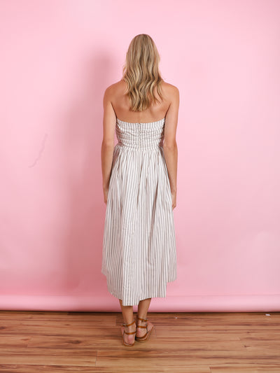 LEIA BURGUNDY STRIPED RUCHED HALTER DRESS