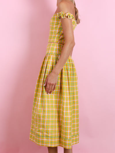 GIORGIA SAFFRON PLAID COTTTON MIDI DRESS