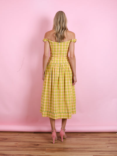 GIORGIA SAFFRON PLAID COTTTON MIDI DRESS