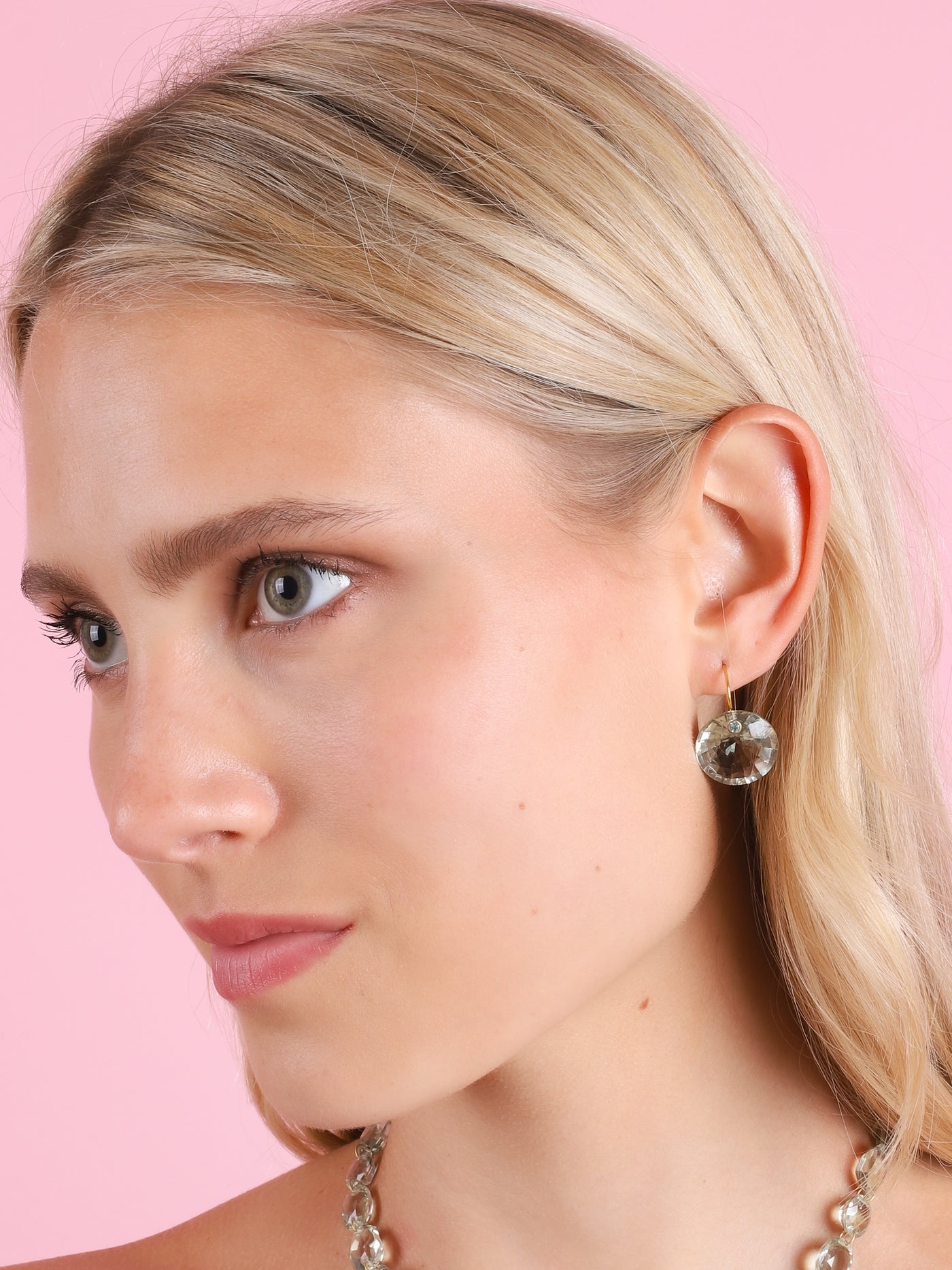 22K YELLOW GOLD, GREEN QUARTZ & APATITE GEM EARRINGS