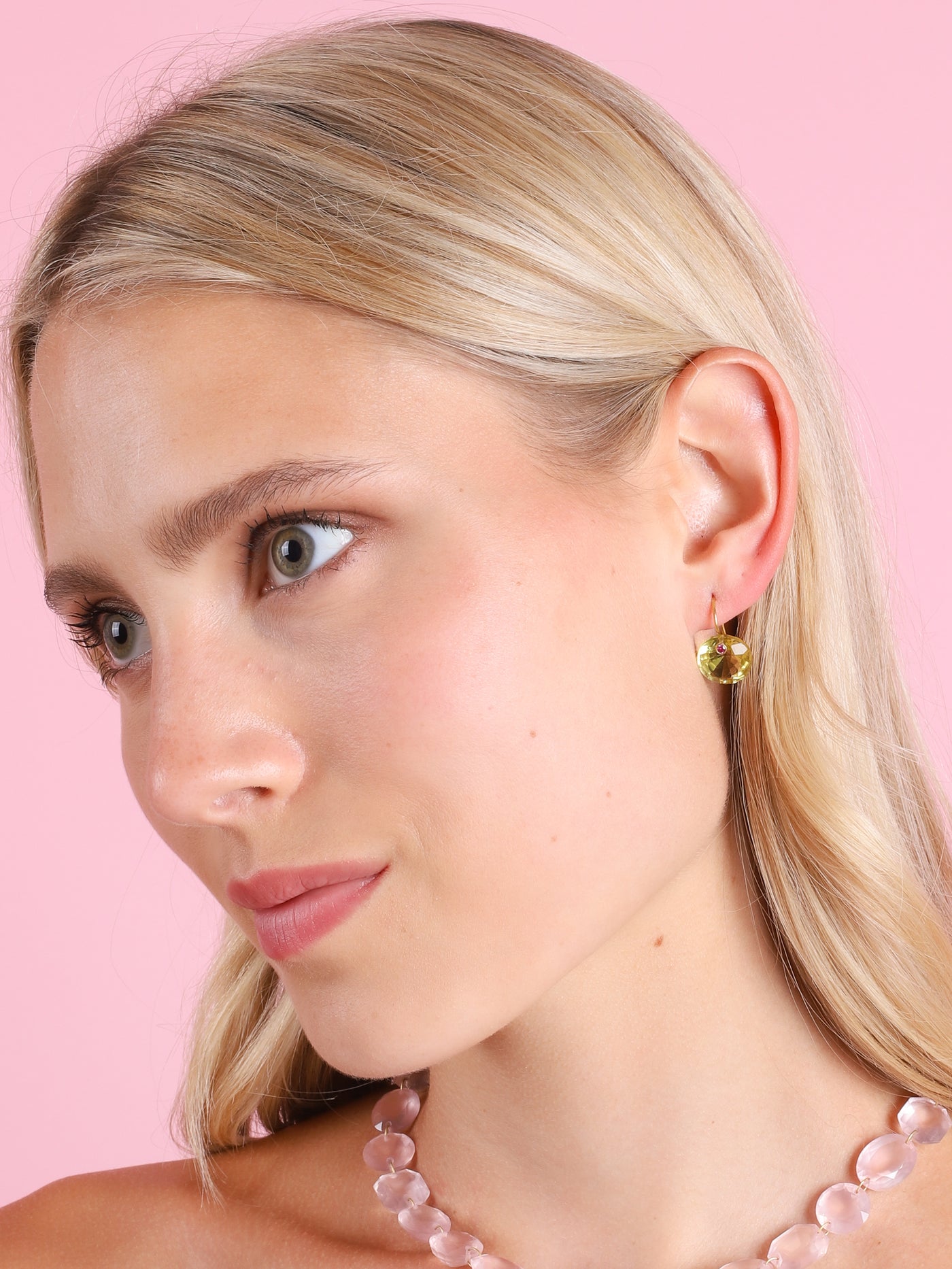 22K YELLOW GOLD, LEMON QUARTZ & PINK TOURMALINE GEM EARRINGS