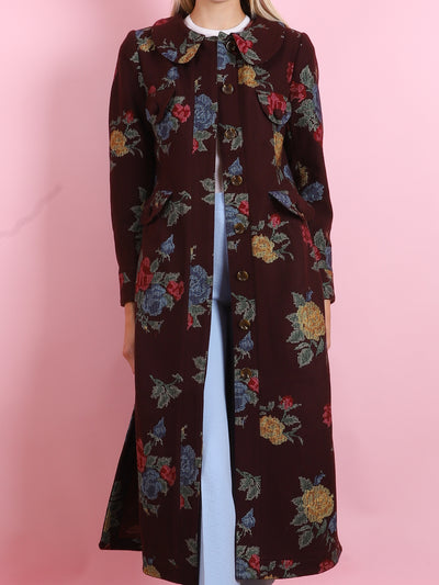 ALICE BURGUNDY CROSS STITCH FLORAL COAT