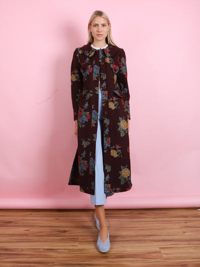 ALICE BURGUNDY CROSS STITCH FLORAL COAT