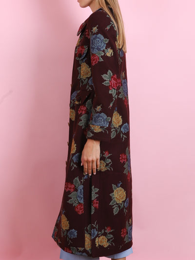 ALICE BURGUNDY CROSS STITCH FLORAL COAT