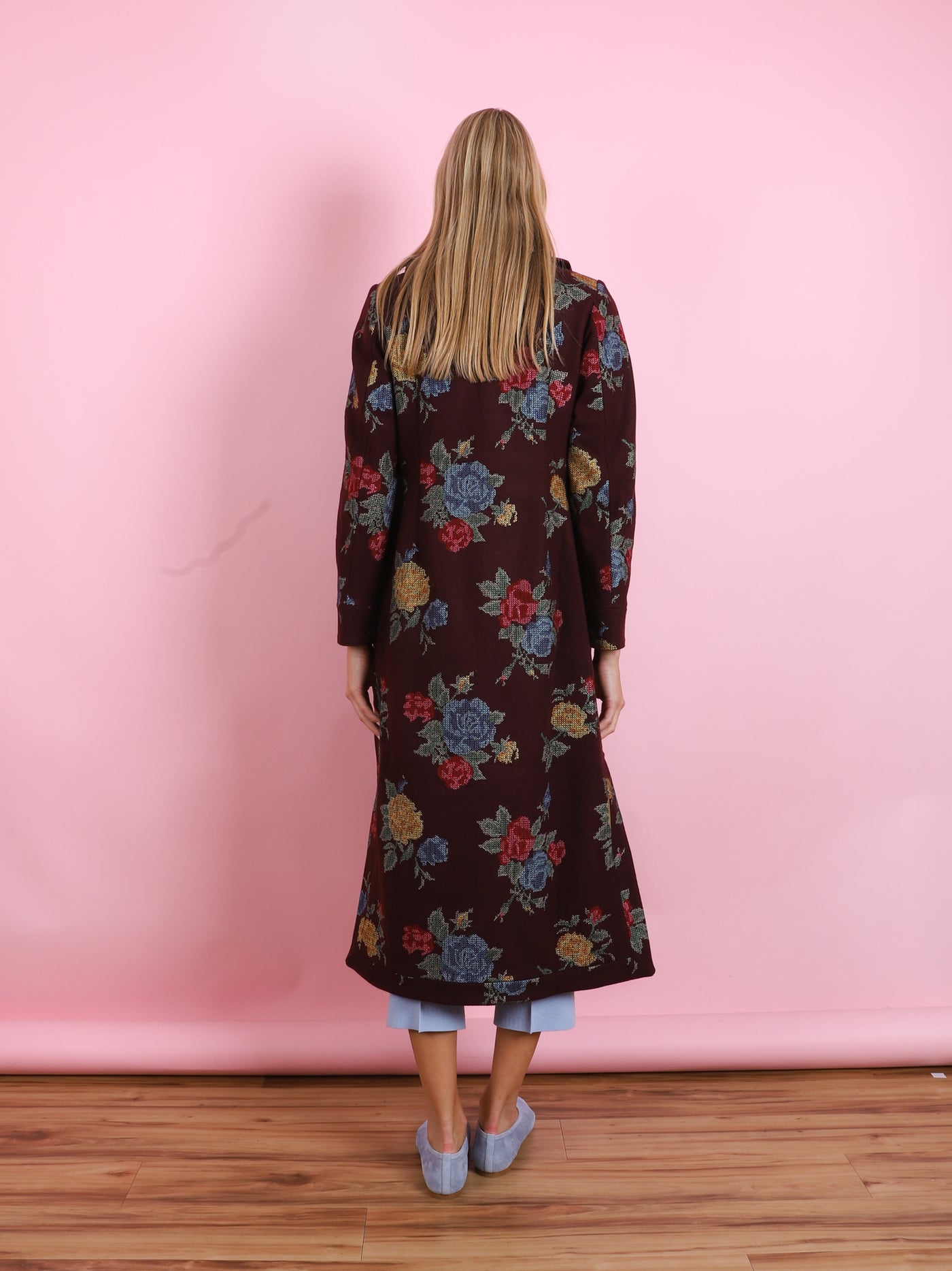 ALICE BURGUNDY CROSS STITCH FLORAL COAT