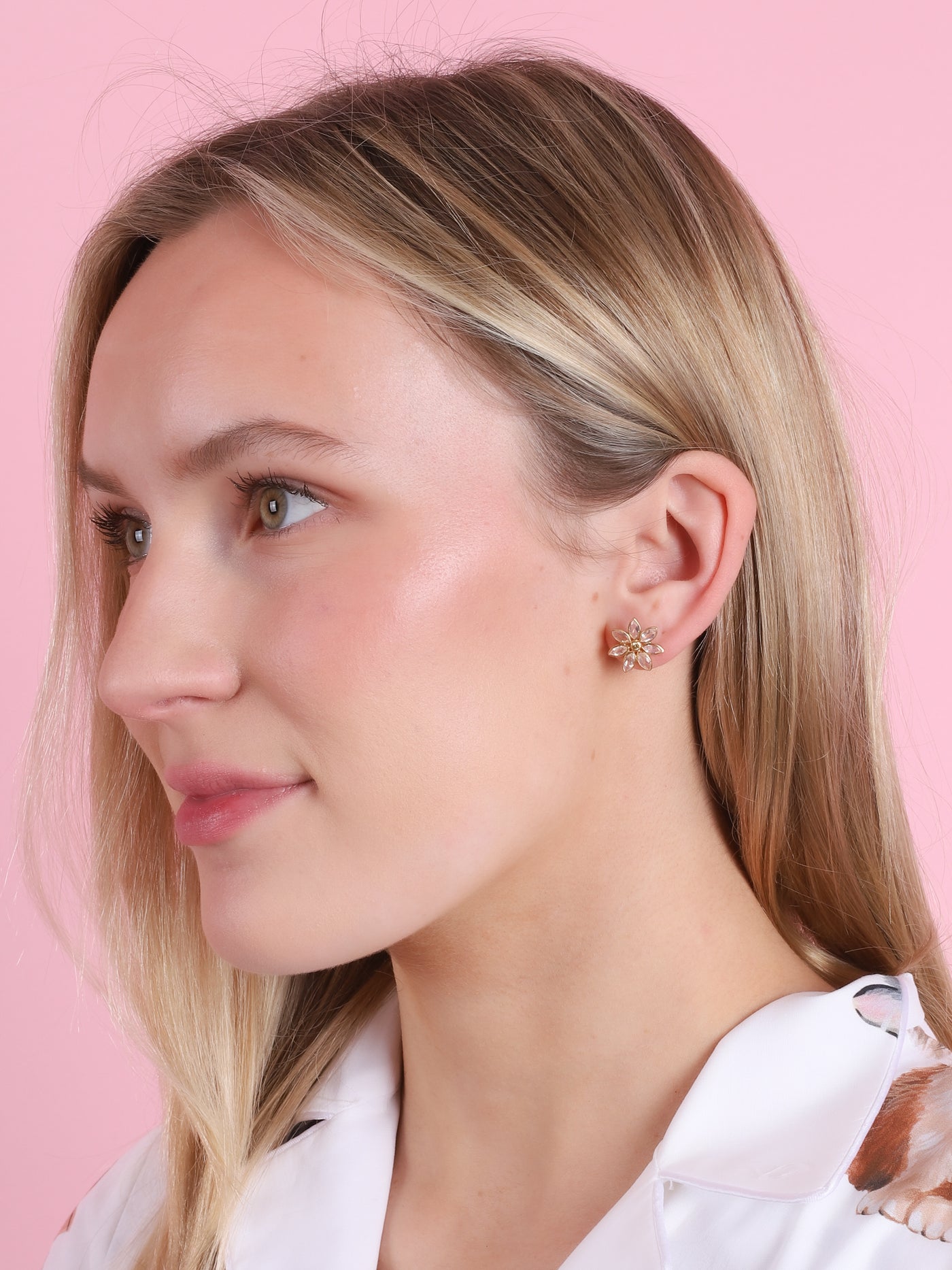 Rainbow Moonstone & Sapphire Flower Earrings
