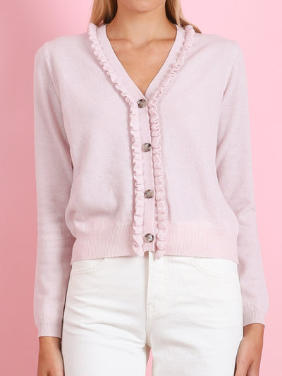 V-NECK CARDIGAN WITH RUFFLE