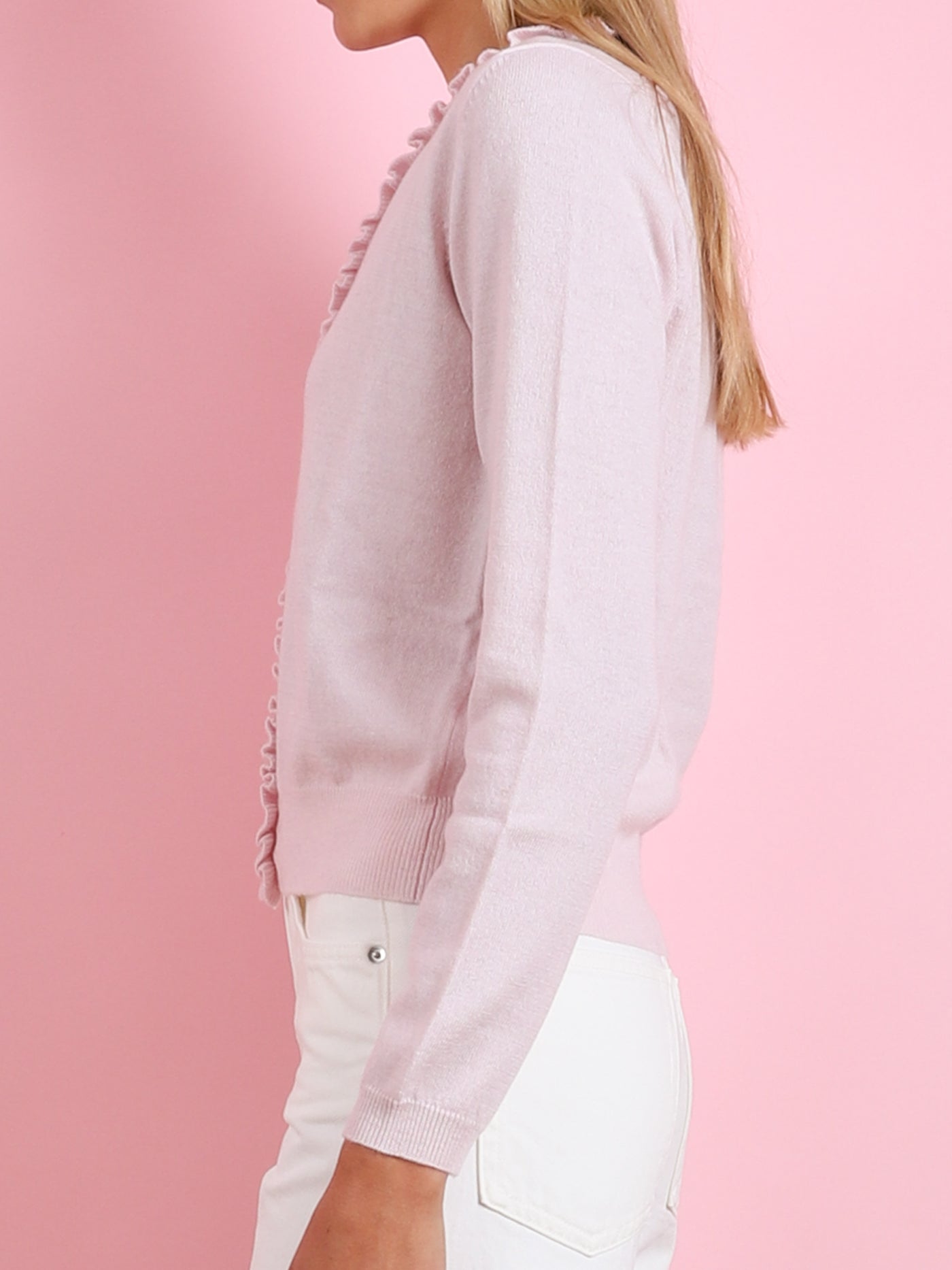 V-NECK CARDIGAN WITH RUFFLE