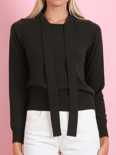 TIE NECK LONG SLEEVE SWEATER