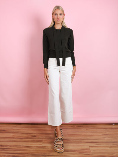 TIE NECK LONG SLEEVE SWEATER