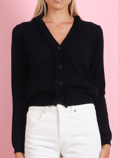 V-NECK CARDIGAN WITH RUFFLE