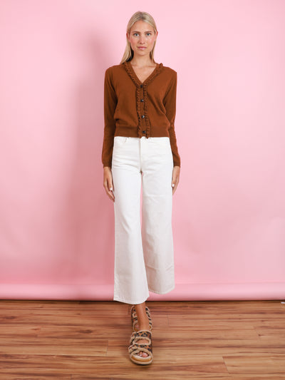 V-NECK CARDIGAN WITH RUFFLE