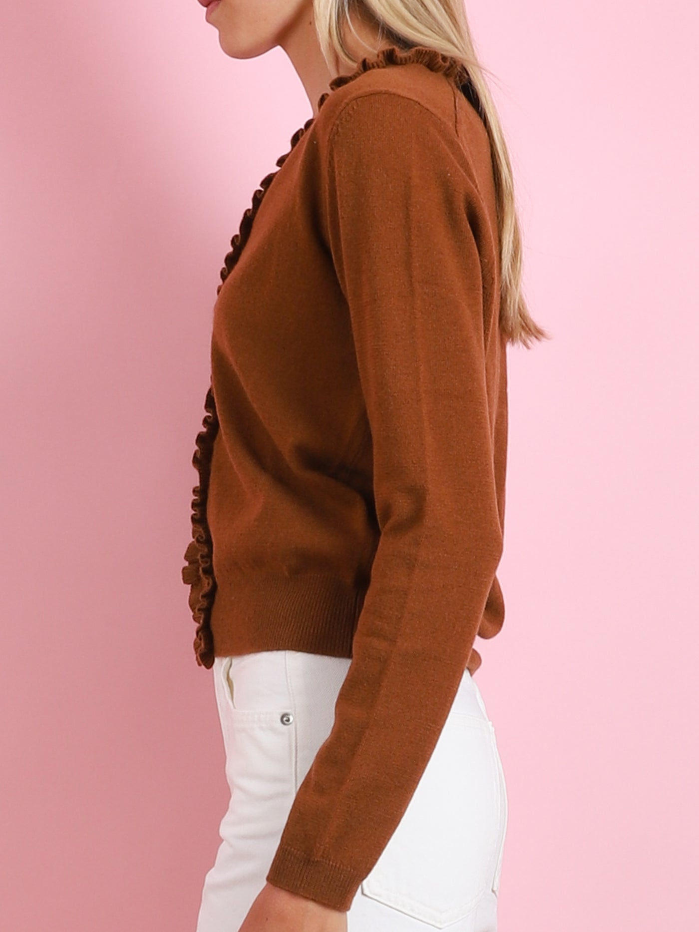 V-NECK CARDIGAN WITH RUFFLE