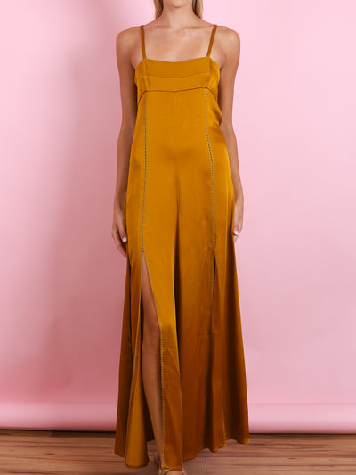 ANVERS SATIN EMBROIDERED SLIP DRESS