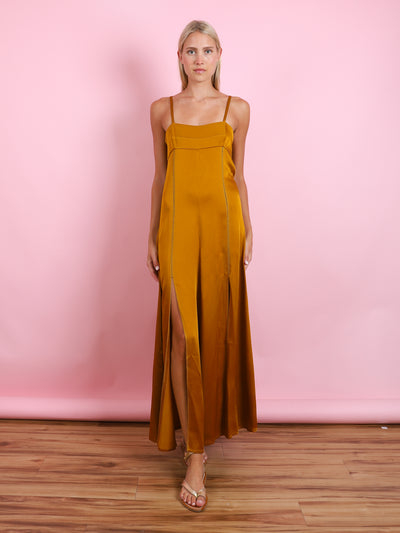 ANVERS SATIN EMBROIDERED SLIP DRESS