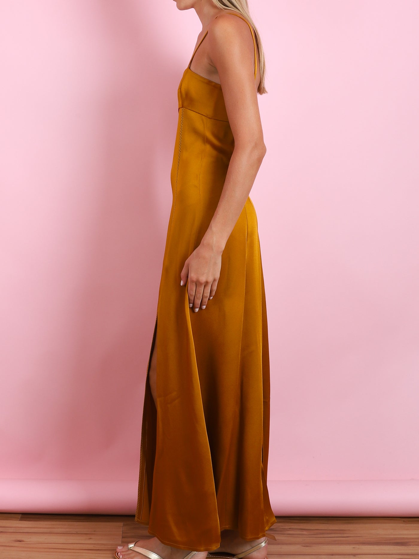 ANVERS SATIN EMBROIDERED SLIP DRESS