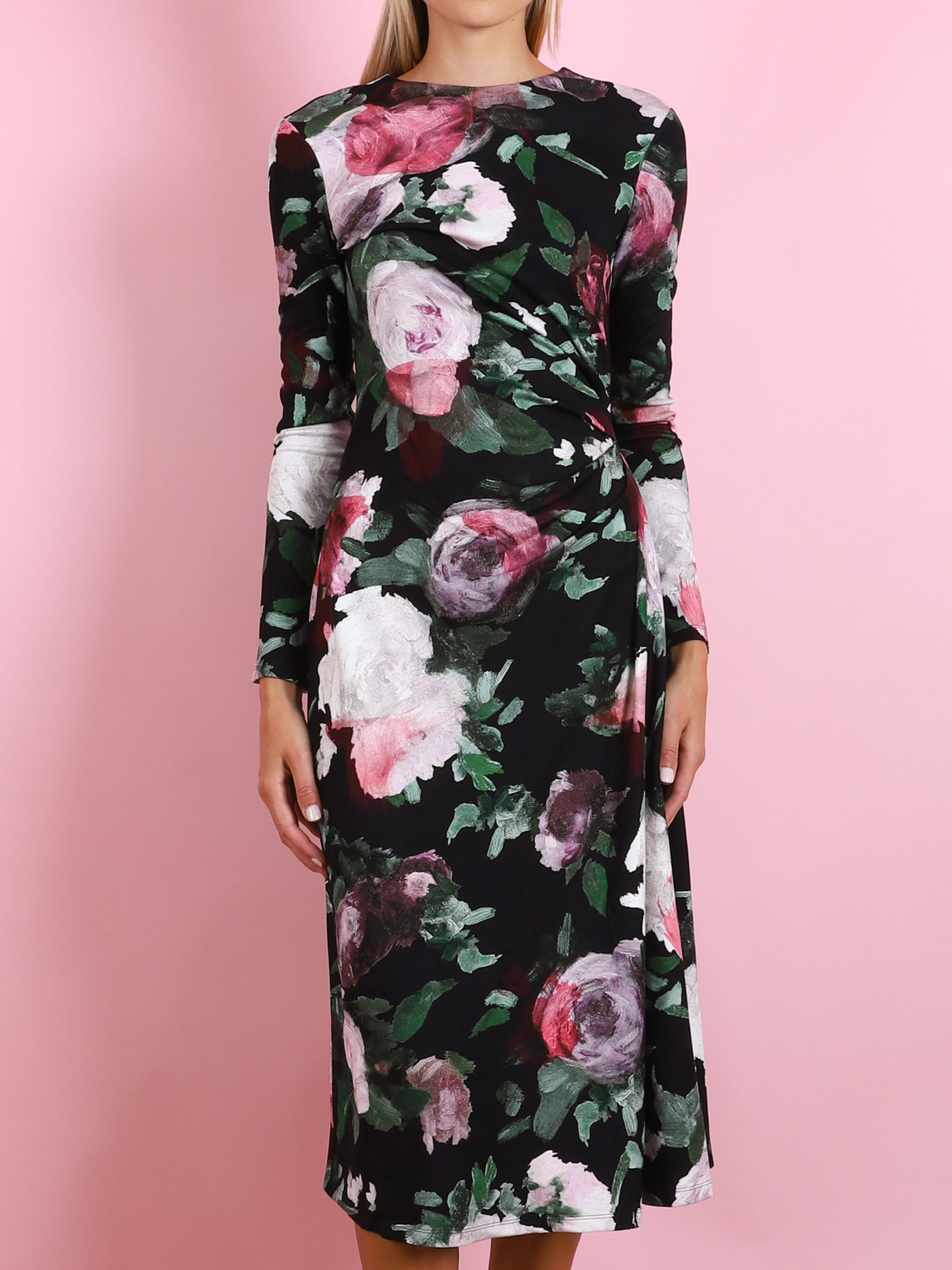 LONG SLEEVE DRAPED MIDI DRESS