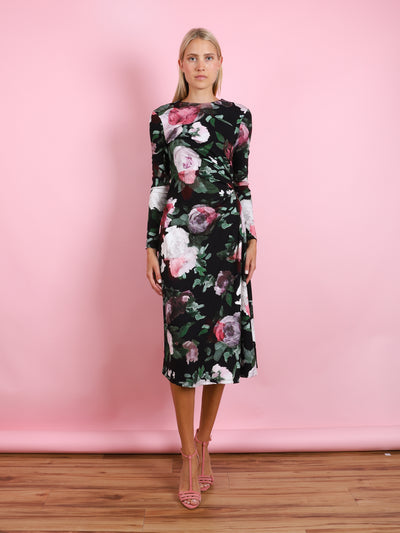 LONG SLEEVE DRAPED MIDI DRESS
