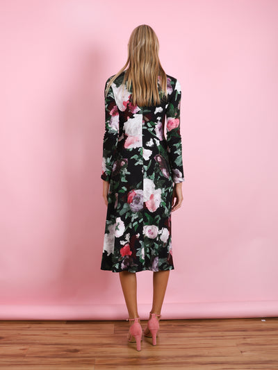 LONG SLEEVE DRAPED MIDI DRESS