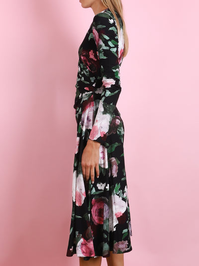 LONG SLEEVE DRAPED MIDI DRESS