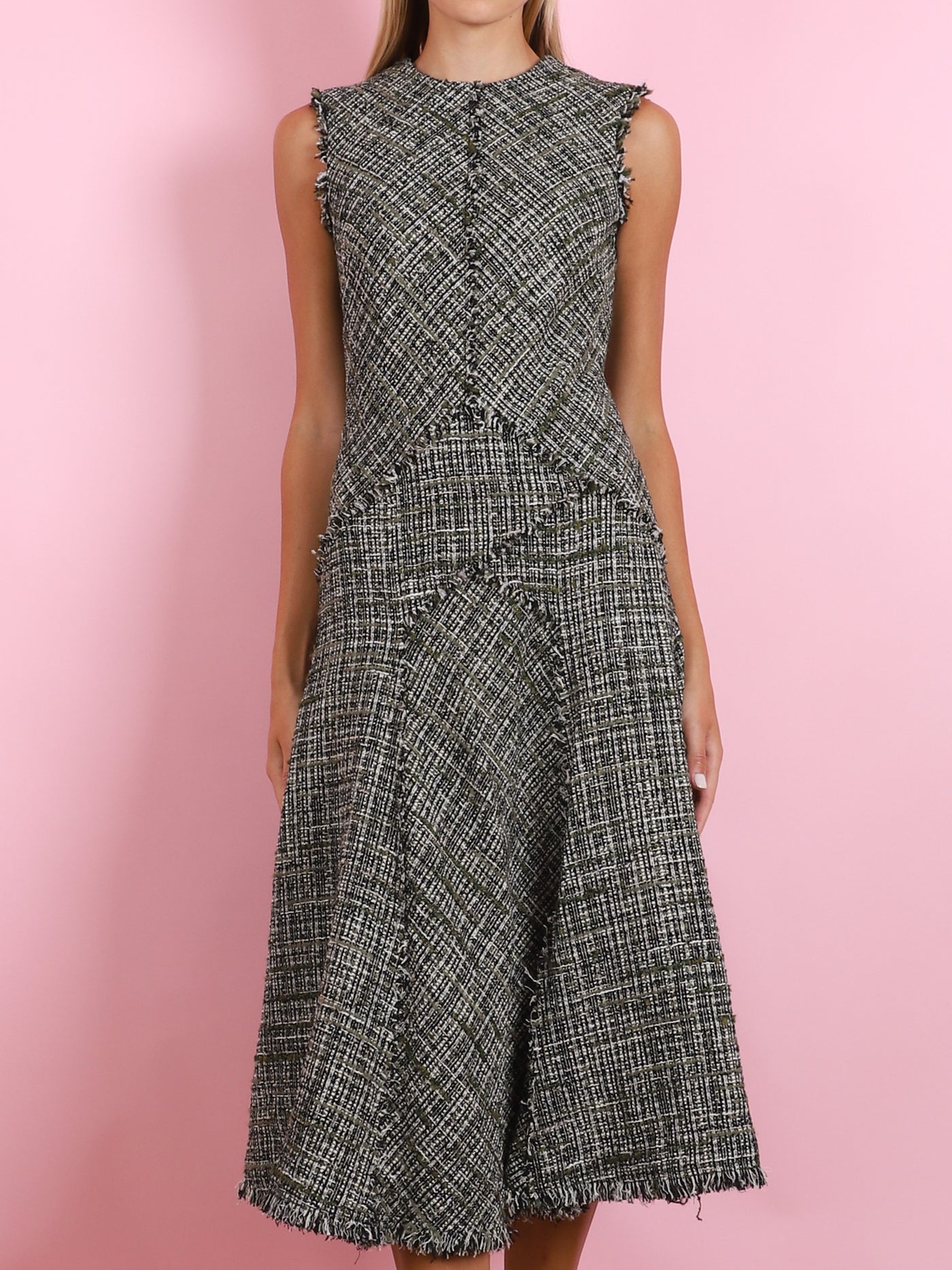 SLEEVELESS TWEED MIDI DRESS