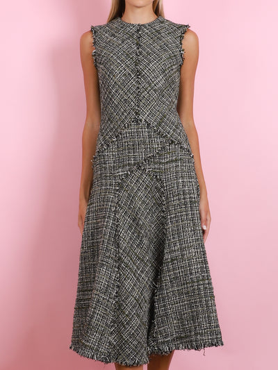 SLEEVELESS TWEED MIDI DRESS