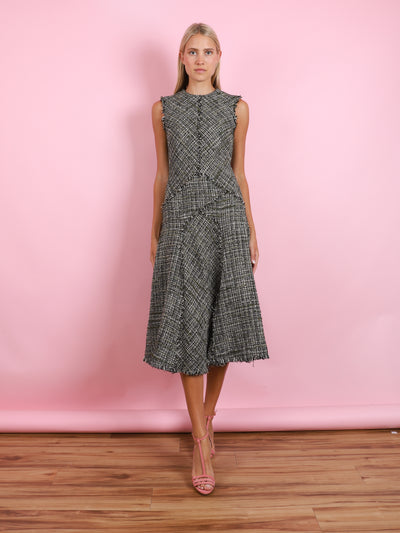 SLEEVELESS TWEED MIDI DRESS