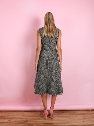 SLEEVELESS TWEED MIDI DRESS