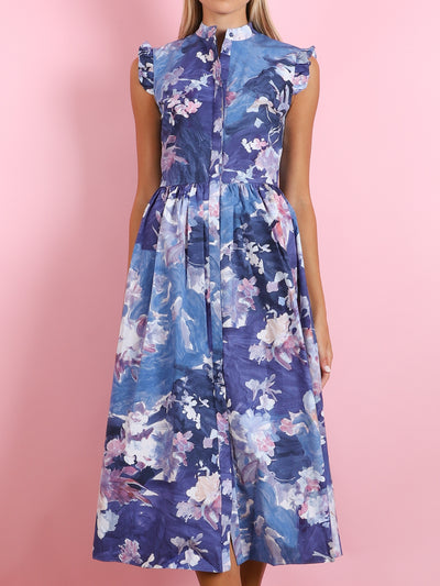 SLEEVELESS FLARED MIDI DRESS