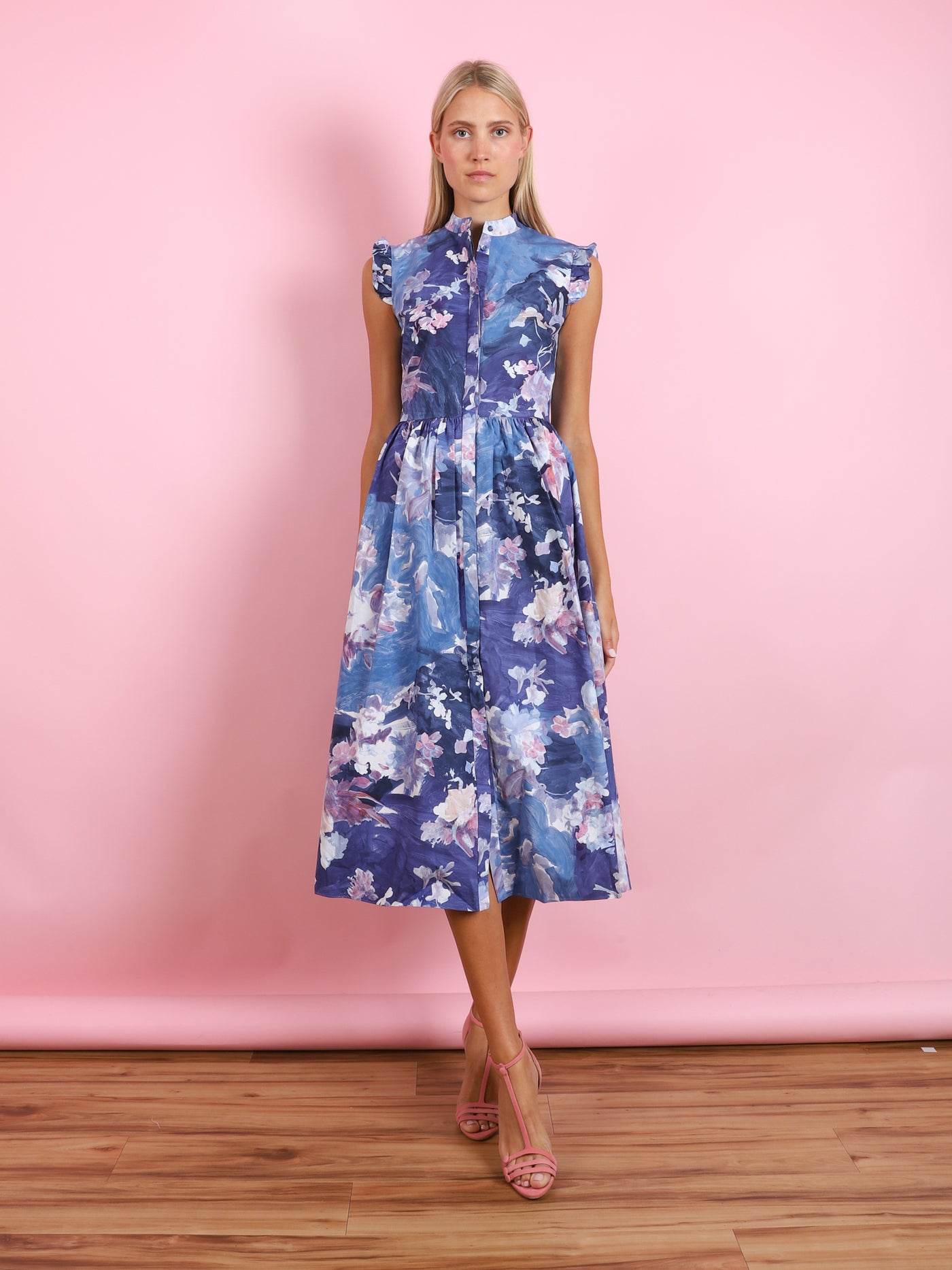 SLEEVELESS FLARED MIDI DRESS