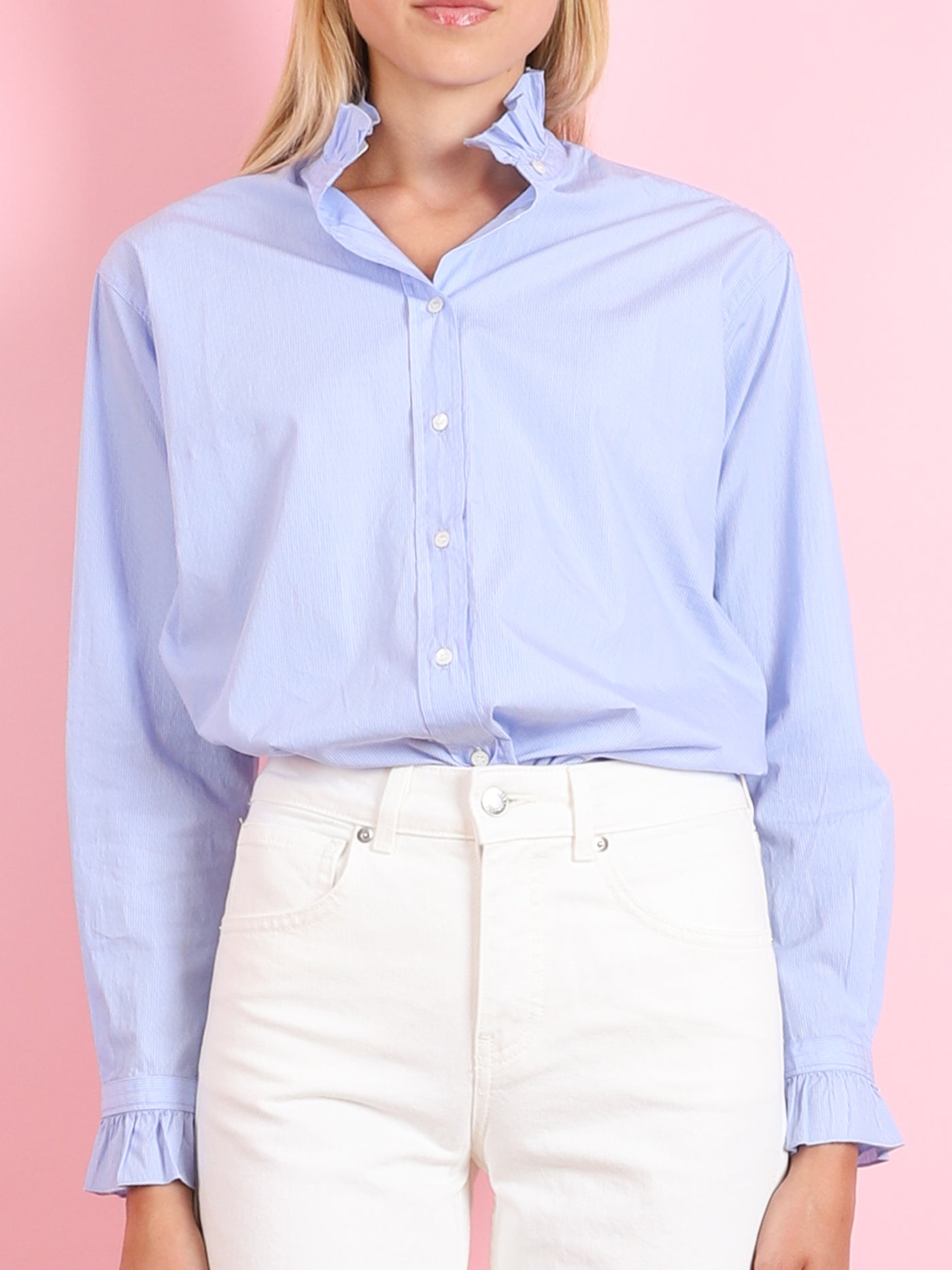 CHANA WOVEN SHIRT IN BLUE STRIPE