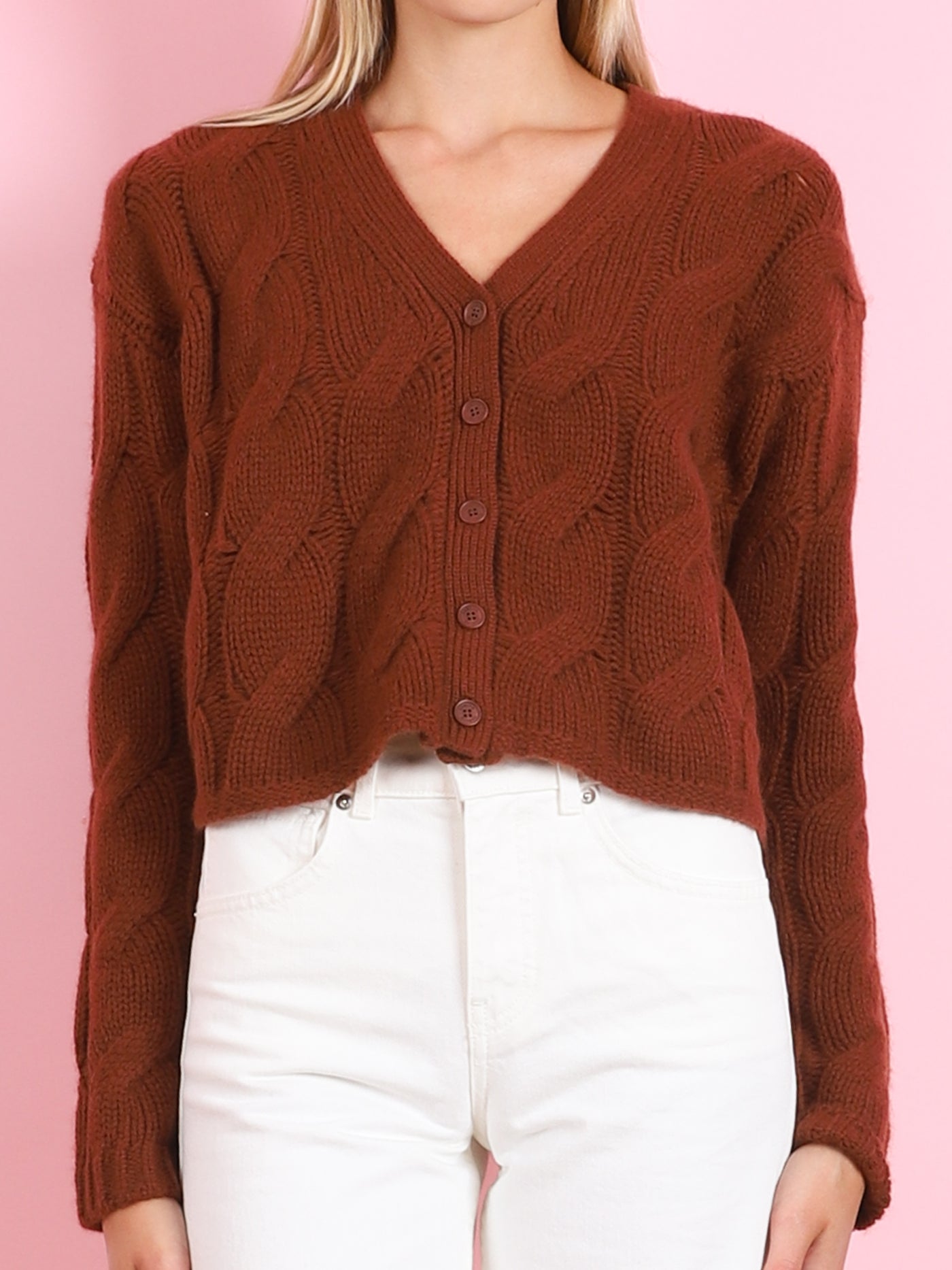JOLIE V NECK CROPPED CABLE CARDIGAN
