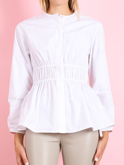 Gathered Waist White Shirt
