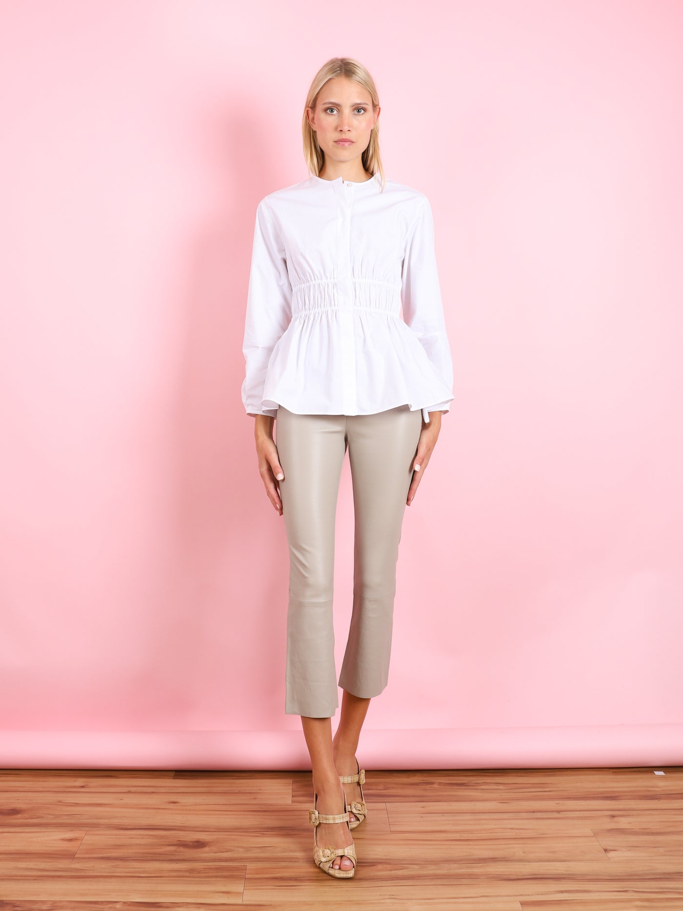 Gathered Waist White Shirt