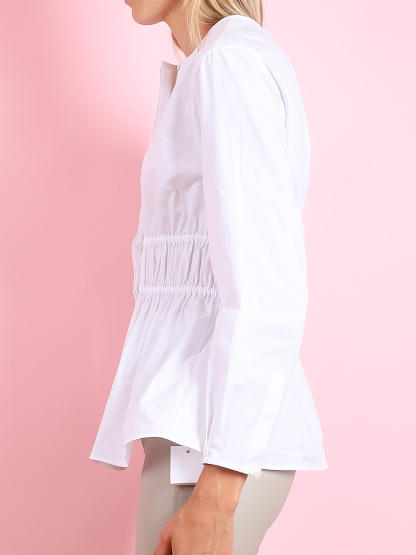 Gathered Waist White Shirt