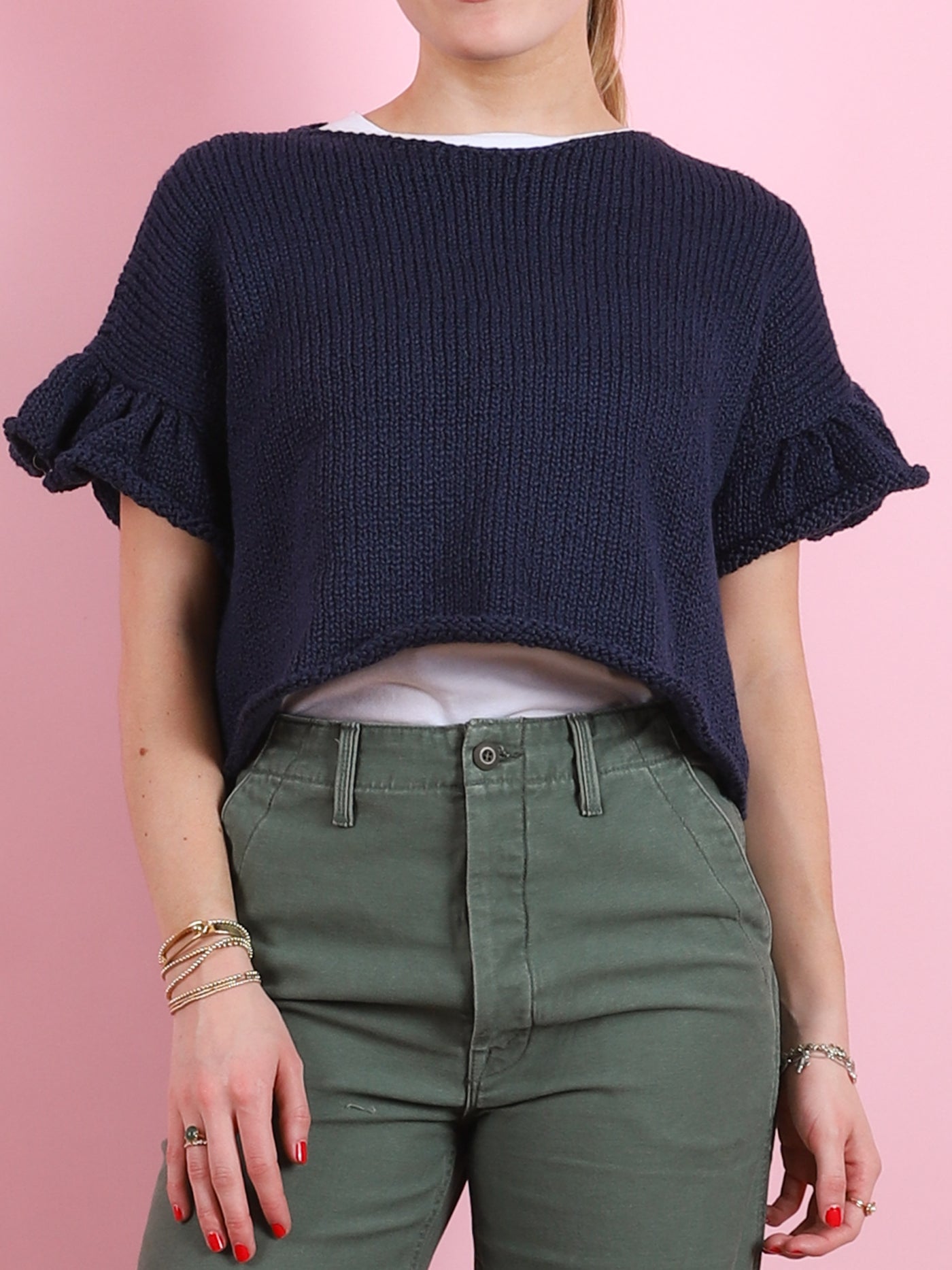 Cotton Knit Ruffle Top