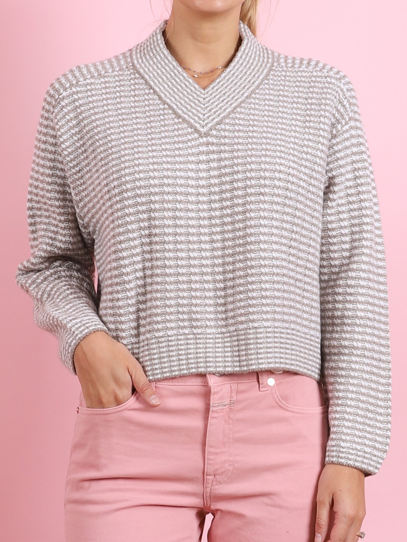 Cropped Rickrack V-Neck Sweater