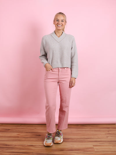 Cropped Rickrack V-Neck Sweater