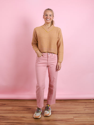 Cropped Rickrack V-Neck Sweater