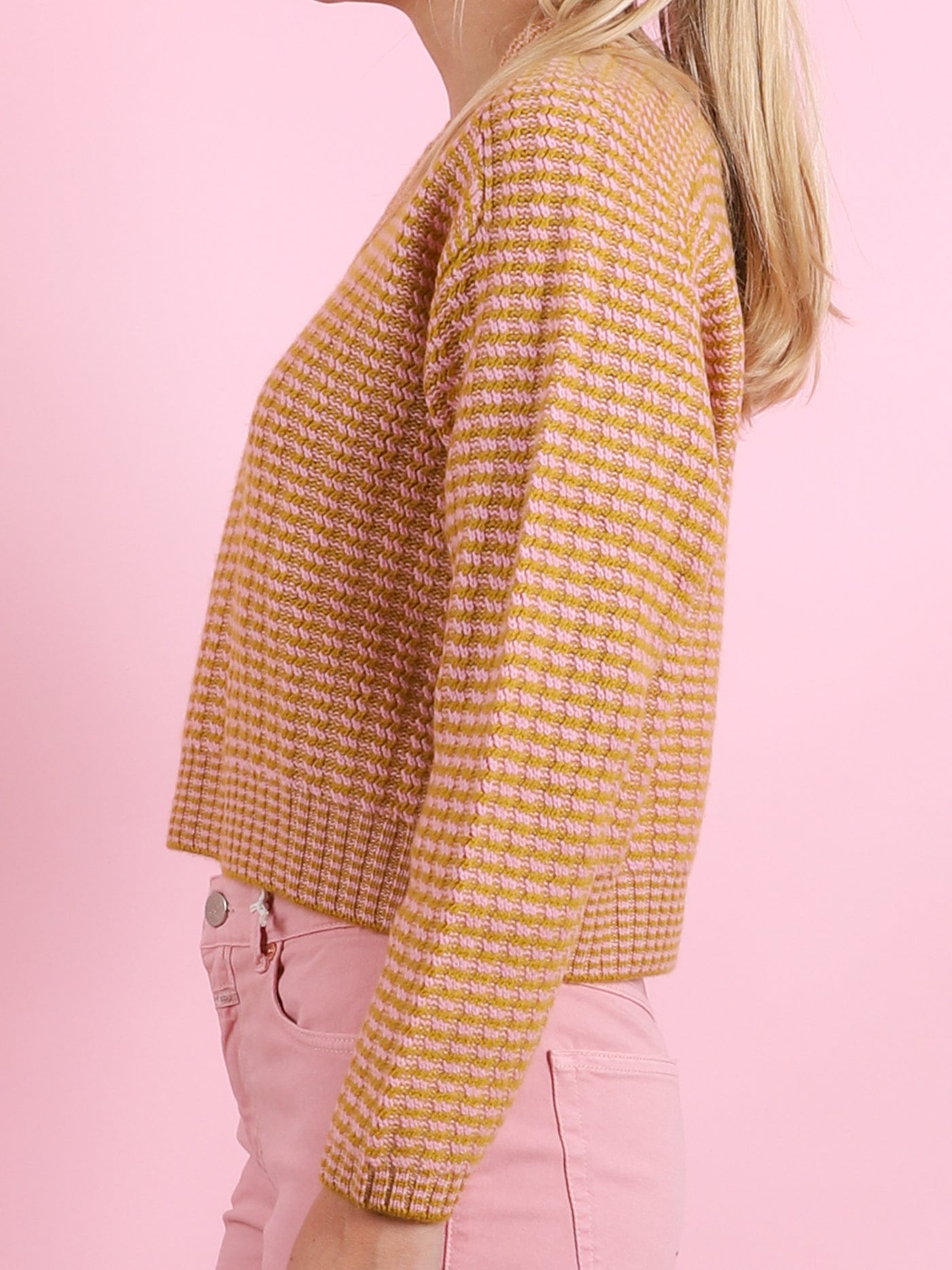 Cropped Rickrack V-Neck Sweater